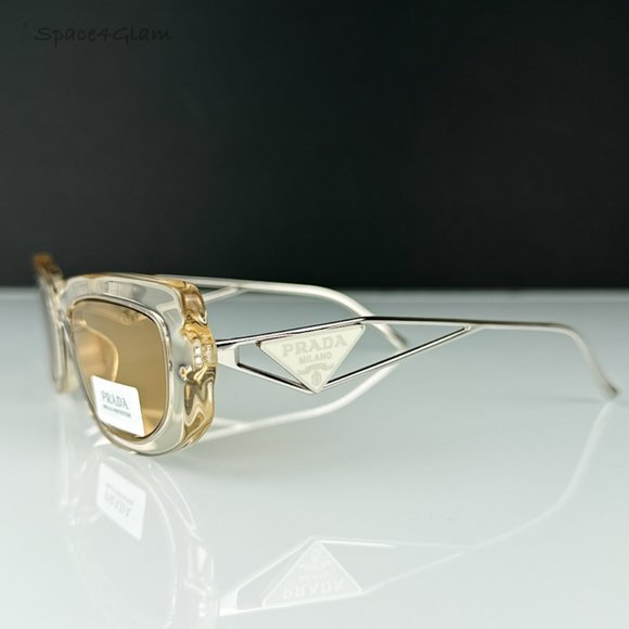 NEW Prada PR14YS 19M4I2 Crystal Beige Light Brown Rectangle Unisex Sunglasses - Picture 6 of 9